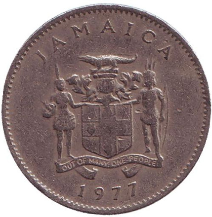 Монета 10 центов. 1977 год, Ямайка. Монета 10 центов. 1977 год, Ямайка.