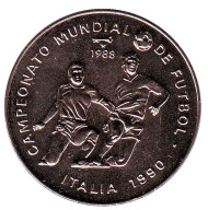 Монета 1 песо. 1988 год, Куба. Чемпионат мира по футболу 1990 года в Италии. Монета 1 песо. 1988 год, Куба. Чемпионат мира по футболу 1990 года в Италии.