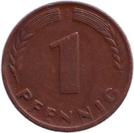Монета 1 пфенниг. 1948 год (J), ФРГ. Дубовые листья. Монета 1 пфенниг. 1948 год (J), ФРГ. Дубовые листья.