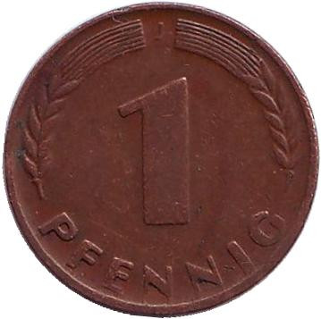 Монета 1 пфенниг. 1948 год (J), ФРГ. Дубовые листья.