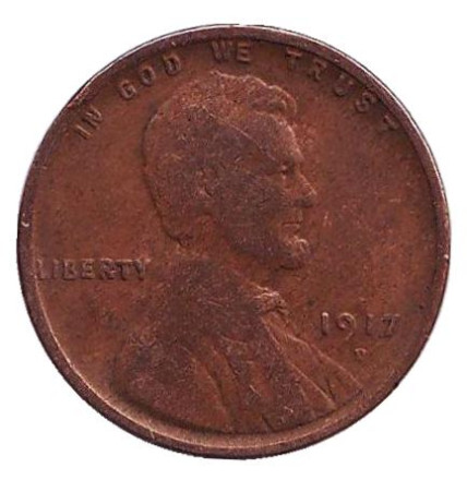 Монета 1 цент. 1917 год (D), США. Линкольн.