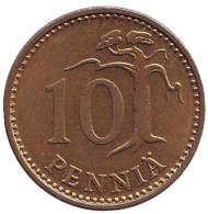 Монета 10 пенни. 1976 год, Финляндия. Монета 10 пенни. 1976 год, Финляндия.