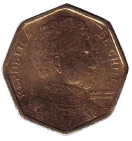 Монета 5 песо. 2005 год, Чили. Бернардо О’Хиггинс. Монета 5 песо. 2005 год, Чили. Бернардо О’Хиггинс.