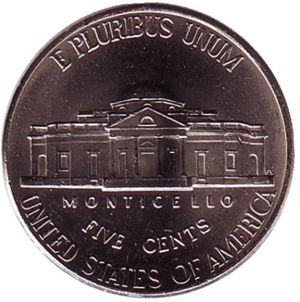 Монета 5 центов. 2006 год (D), США. UNC. Джефферсон. Монтичелло. Монета 5 центов. 2006 год (D), США. UNC. Джефферсон. Монтичелло.