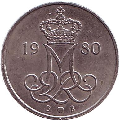 Монета 10 эре. 1980 год, Дания.