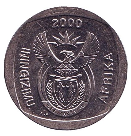 Монета 5 рандов. 2000 год, ЮАР. (Новый тип). Антилопа гну.