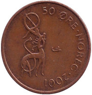 Монета 50 эре. 2001 год, Норвегия. (JJE*, со звездой) Животное. Монета 50 эре. 2001 год, Норвегия. (JJE*, со звездой) Животное.