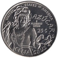 Монета 25 центов. 2024 год (S), США. Селия Крус. Серия "Американские женщины". Монета 25 центов. 2024 год (S), США. Селия Крус. Серия "Американские женщины".