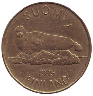 Монета 5 марок. 1995 год, Финляндия. Тюлень. Монета 5 марок. 1995 год, Финляндия. Тюлень.
