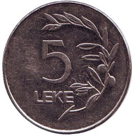 Монета 5 леков. 2000 год, Албания. Монета 5 леков. 2000 год, Албания.