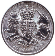 Монета 2 фунта. 2019 год, Великобритания. Королевский герб. Монета 2 фунта. 2019 год, Великобритания. Королевский герб.