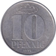Монета 10 пфеннигов. 1972 год, ГДР. Монета 10 пфеннигов. 1972 год, ГДР.