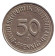 Монета 50 пфеннигов. 1990 год (D), ФРГ. Женщина, сажающая дуб. Монета 50 пфеннигов. 1990 год (D), ФРГ. Женщина, сажающая дуб.
