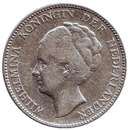 Монета 1 гульден. 1924 год, Нидерланды. Королева Вильгельмина. Монета 1 гульден. 1924 год, Нидерланды. Королева Вильгельмина.