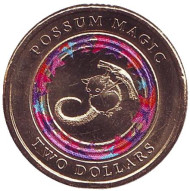 Монета 2 доллара. 2017 год, Австралия. Опоссум снова видит свой хвост.