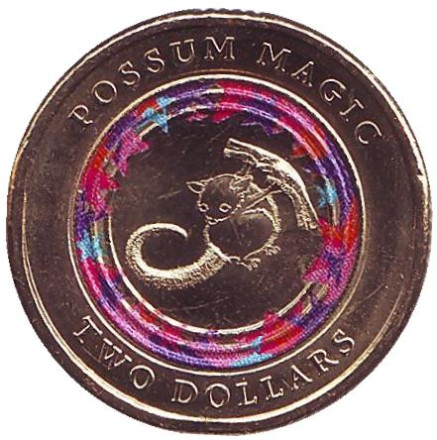 Монета 2 доллара. 2017 год, Австралия. Опоссум снова видит свой хвост.
