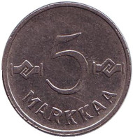 Монета 5 марок. 1955 год, Финляндия. Монета 5 марок. 1955 год, Финляндия.