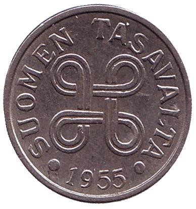 Монета 5 марок. 1955 год, Финляндия.