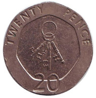 Монета 20 пенсов. 2011 год, Гибралтар. 4 ключа.