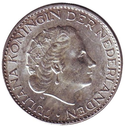 Монета 1 гульден. 1965 год, Нидерланды. Монета 1 гульден. 1965 год, Нидерланды.