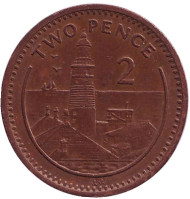 Монета 2 пенса. 1995 год, Гибралтар. Маяк. (AA). Магнитная. Монета 2 пенса. 1995 год, Гибралтар. Маяк. (AA). Магнитная.