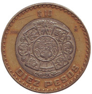 Монета 10 песо. 2006 год, Мексика. Тонатиу. Ацтекский солнечный камень. Орел.