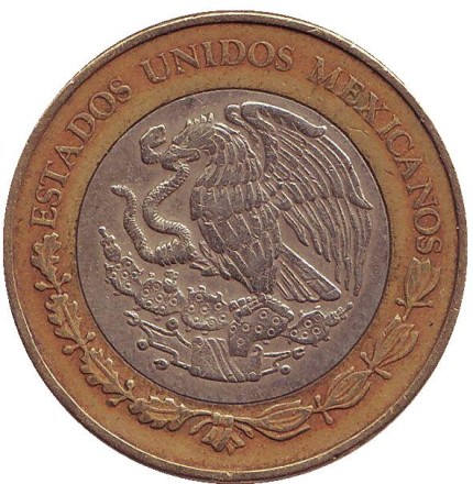 Монета 10 песо. 2006 год, Мексика. Тонатиу. Ацтекский солнечный камень. Орел.