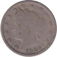 Монета 5 центов. 1906 год, США. Монета 5 центов. 1906 год, США.