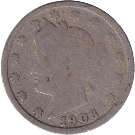 Монета 5 центов. 1906 год, США.