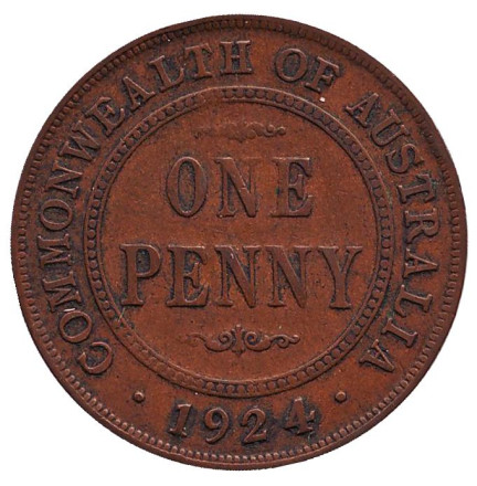 Монета 1 пенни. 1924 год, Австралия.