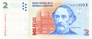 Банкнота 2 песо. 2002 год, Аргентина. Банкнота 2 песо. 2002 год, Аргентина.