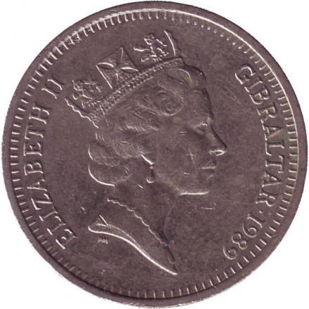 Монета 10 пенсов. 1989 год, Гибралтар. Мавританский замок. (AA).