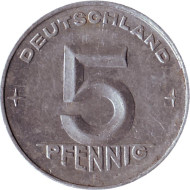 Монета 5 пфеннигов. 1952 (Е) год, ГДР. Монета 5 пфеннигов. 1952 (Е) год, ГДР.