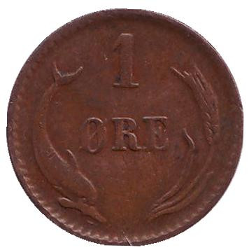 Монета 1 эре. 1887 год, Дания.