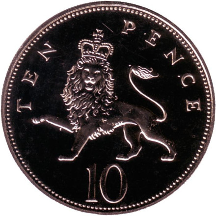 Монета 10 пенсов. 1989 год, Великобритания. BU. Лев.