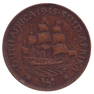 Монета 1/2 пенни, 1945 год, Южная Африка. Корабль "Дромедарис".