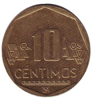 Монета 10 сентимов. 2011 год, Перу. Монета 10 сентимов. 2011 год, Перу.
