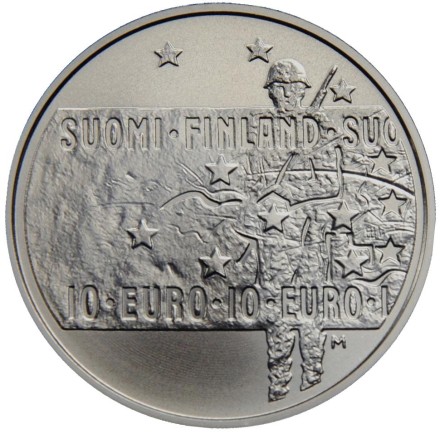 Монета 10 евро. 2005 год, Финляндия. (в буклете). Неизвестный солдат.