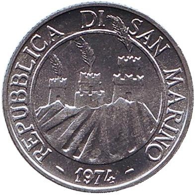 Монета 2 лиры. 1974 год, Сан-Марино. Жук.
