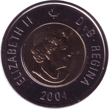 Монета 2 доллара. 2004 год, Канада. BU. Медведь. Монета 2 доллара. 2004 год, Канада. BU. Медведь.