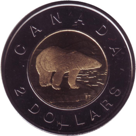 Монета 2 доллара. 2004 год, Канада. BU. Медведь.
