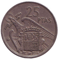 Монета 25 песет. 1957 год, Испания. (75 внутри звезды). Монета 25 песет. 1957 год, Испания. (75 внутри звезды).