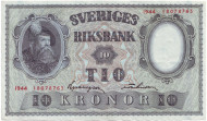 Банкнота 10 крон. 1944 год, Швеция. Банкнота 10 крон. 1944 год, Швеция.