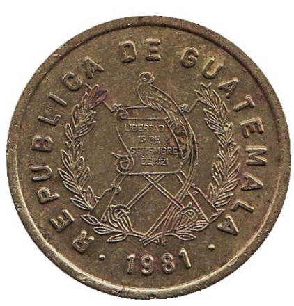 Монета 1 сентаво. 1981 год, Гватемала. Бартоломе де лас Касас.