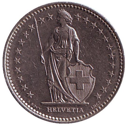 Монета 1 франк. 1993 (В) год, Швейцария. Гельвеция. Монета 1 франк. 1993 (В) год, Швейцария. Гельвеция.