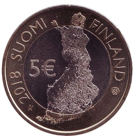 Монета 5 евро. 2018 год, Финляндия. Национальный парк Пункхарью. Монета 5 евро. 2018 год, Финляндия. Национальный парк Пункхарью.