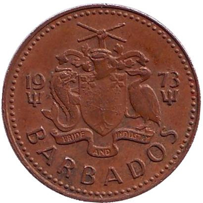 Монета 1 цент. 1973 год, Барбадос.