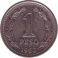 Монета 1 песо. 1962 год, Аргентина. Монета 1 песо. 1962 год, Аргентина.