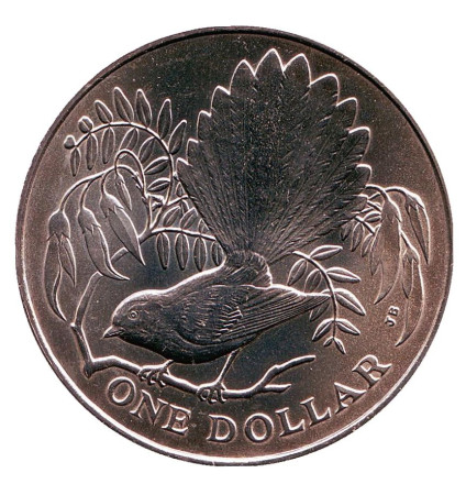 Монета 1 доллар, 1980 год, Новая Зеландия. Веерохвостка.