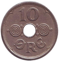Монета 10 эре. 1934 год, Дания. Монета 10 эре. 1934 год, Дания.